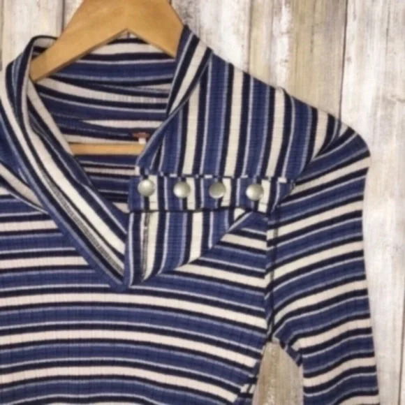 Free People Cape Cod Thermal Top Medium Striped Fitted Long Sleeve Off Shoulder - Picture 4 of 8